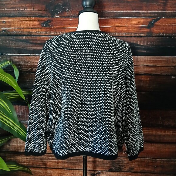 NWT Kasper XL Cardigan Sweater Jacket Blazer Knit Black Vanilla Ice Fringe - Picture 3 of 12